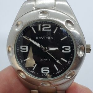 Ravinia Men's Watch 38MM Black Dial Gray Bracelet Band 6.5" New Battery